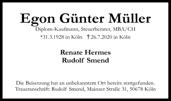 Anzeige von Egon Günter Müller von Kölner Stadt-Anzeiger / Kölnische Rundschau / Express