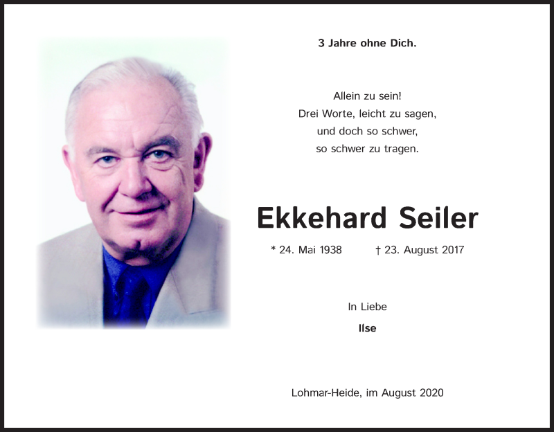  Traueranzeige für Ekkehard Seiler vom 29.08.2020 aus Kölner Stadt-Anzeiger / Kölnische Rundschau / Express