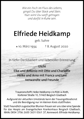 Anzeige von Elfriede Heidkamp von  Bergisches Handelsblatt 