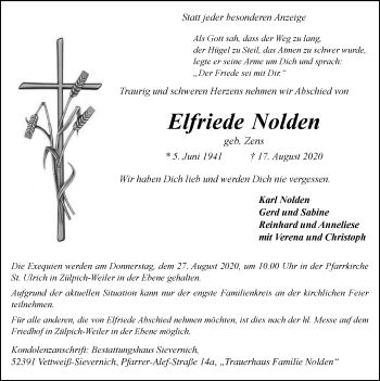 Anzeige von Elfriede Nolden von  Blickpunkt Euskirchen 