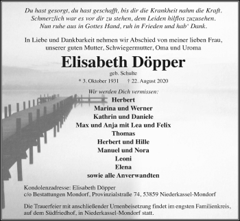 Anzeige von Elisabeth Döpper von Kölner Stadt-Anzeiger / Kölnische Rundschau / Express
