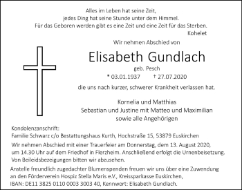 Anzeige von Elisabeth Gundlach von  Schaufenster/Blickpunkt 