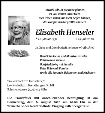 Anzeige von Elisabeth Henseler von Kölner Stadt-Anzeiger / Kölnische Rundschau / Express