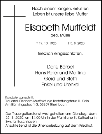 Anzeige von Elisabeth Murtfeldt von  Schaufenster/Blickpunkt 