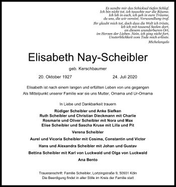 Anzeige von Elisabeth Nay-Scheibler von Kölner Stadt-Anzeiger / Kölnische Rundschau / Express