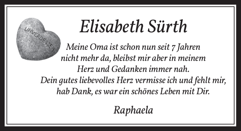  Traueranzeige für Elisabeth Sürth vom 21.08.2020 aus  Wochenende 