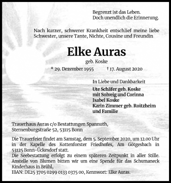 Anzeige von Elke Auras von Kölner Stadt-Anzeiger / Kölnische Rundschau / Express