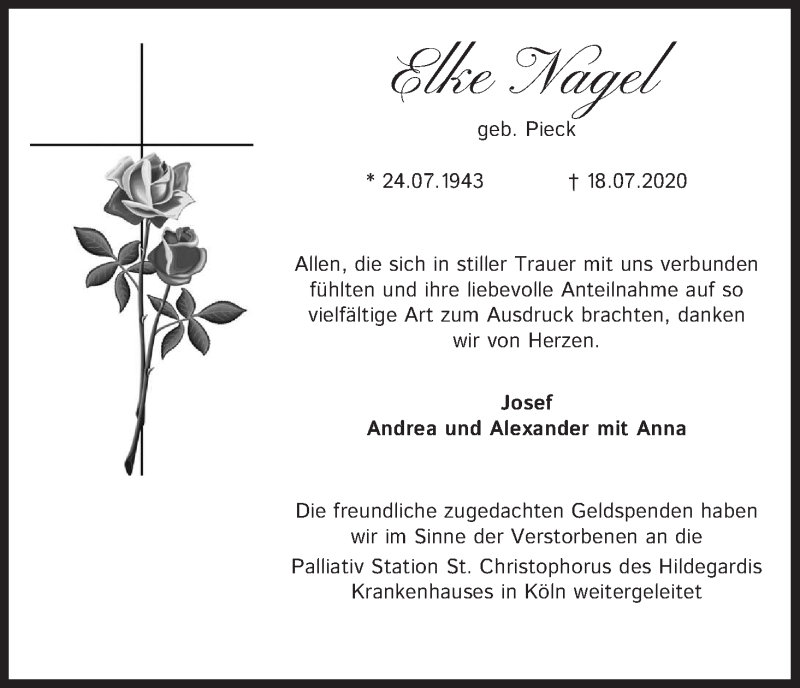 Traueranzeige für Elke Nagel vom 15.08.2020 aus Kölner Stadt-Anzeiger / Kölnische Rundschau / Express