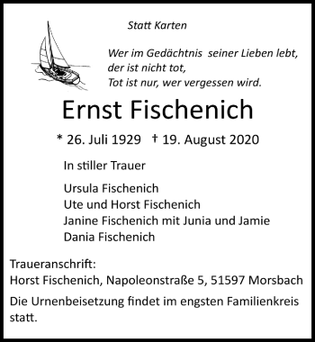 Anzeige von Ernst Fischenich von  Lokalanzeiger 