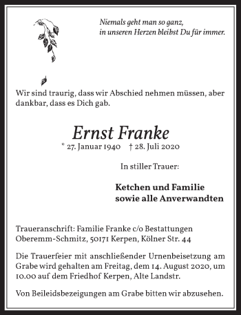 Anzeige von Ernst Franke von  Werbepost 