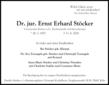 Anzeige von Ernst Erhard StÃ¶cker von Kölner Stadt-Anzeiger / Kölnische Rundschau / Express