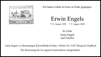 Anzeige von Erwin Engels von Kölner Stadt-Anzeiger / Kölnische Rundschau / Express