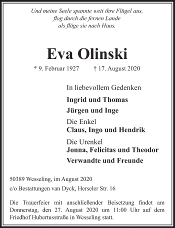 Anzeige von Eva Olinski von  Schlossbote/Werbekurier 