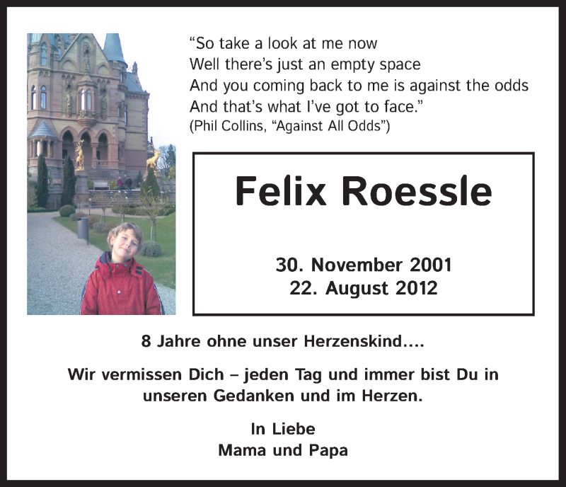  Traueranzeige für Felix Roessle vom 22.08.2020 aus Kölner Stadt-Anzeiger / Kölnische Rundschau / Express
