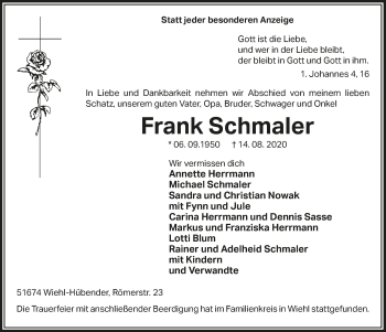 Anzeige von Frank Schmaler von  Anzeigen Echo 