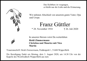 Anzeige von Franz Güttler von Kölner Stadt-Anzeiger / Kölnische Rundschau / Express