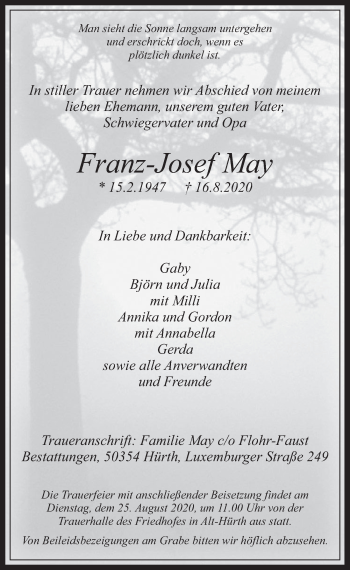 Anzeige von Franz-Josef May von  Wochenende 