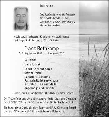 Anzeige von Franz Rothkamp von  Anzeigen Echo 