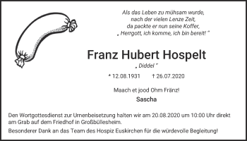 Anzeige von Franz Hubert Hospelt von  Blickpunkt Euskirchen 