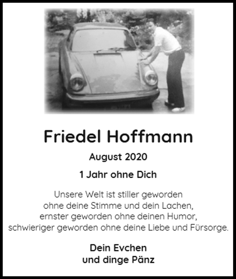  Traueranzeige für Friedel Hoffmann vom 27.08.2020 aus Kölner Stadt-Anzeiger / Kölnische Rundschau / Express