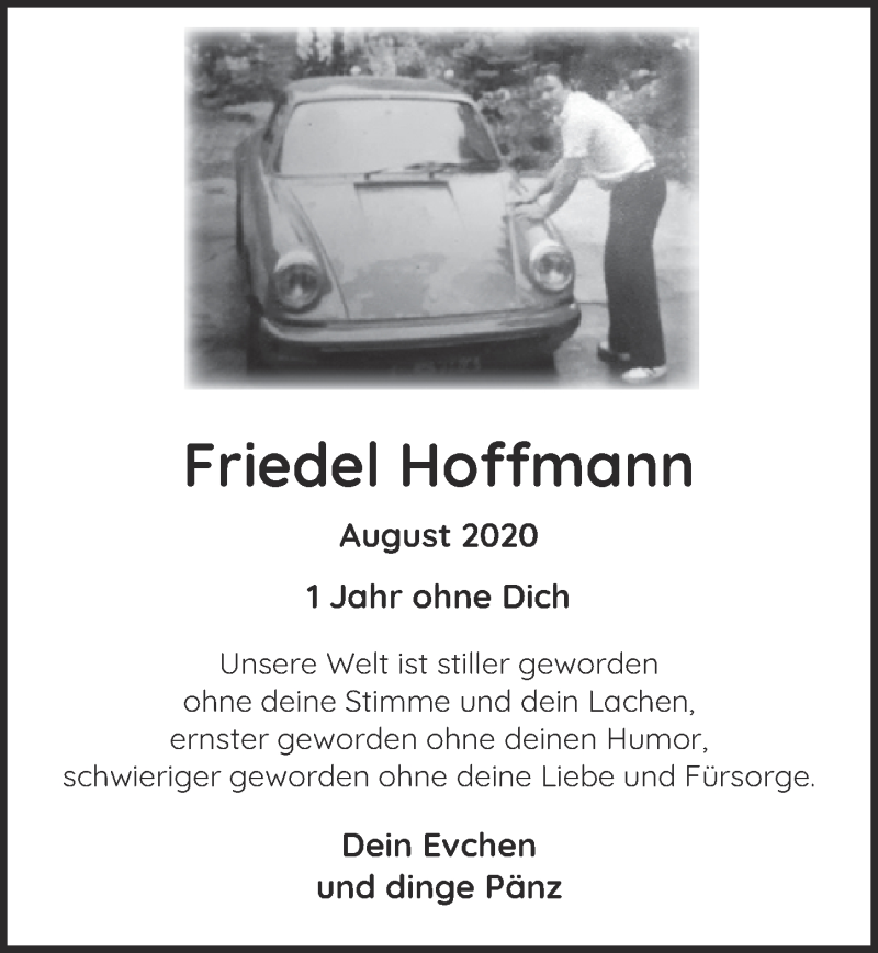  Traueranzeige für Friedel Hoffmann vom 28.08.2020 aus  Kölner Wochenspiegel 