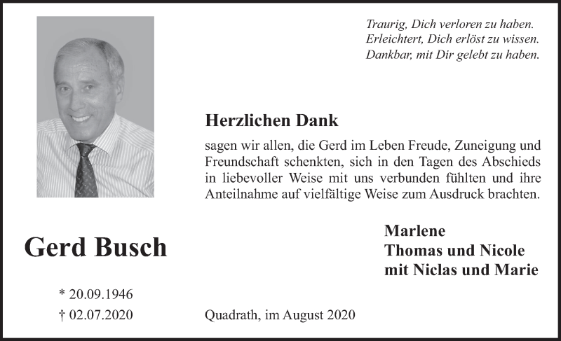  Traueranzeige für Gerd Busch vom 07.08.2020 aus  Werbepost 