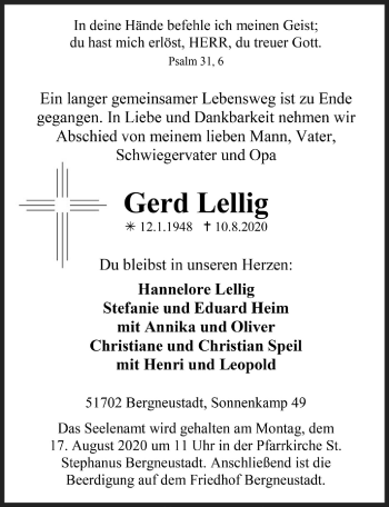 Anzeige von Gerd Lellig von  Anzeigen Echo 