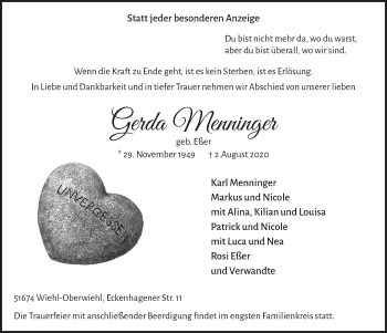 Anzeige von Gerda Menninger von  Anzeigen Echo 