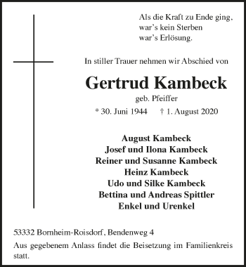 Anzeige von Gertrud Kambeck von  Schaufenster/Blickpunkt 