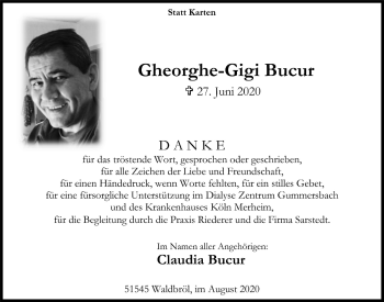 Anzeige von Gheorghe-Gigi Bucur von  Lokalanzeiger 