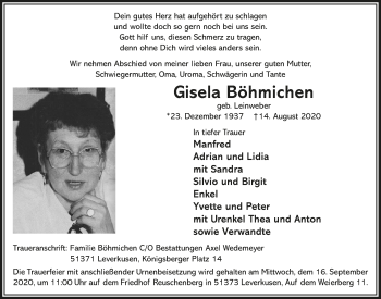 Anzeige von Gisela Böhmichen von  Lokale Informationen 