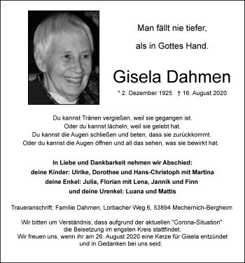 Anzeige von Gisela Dahmen von  Blickpunkt Euskirchen 