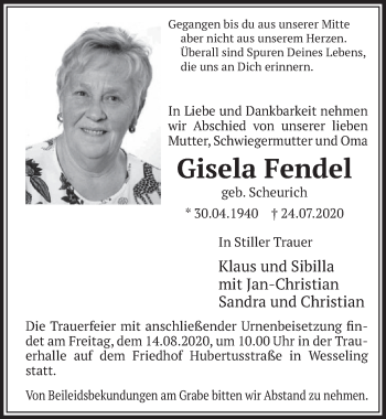 Anzeige von Gisela Fendel von  Schlossbote/Werbekurier 