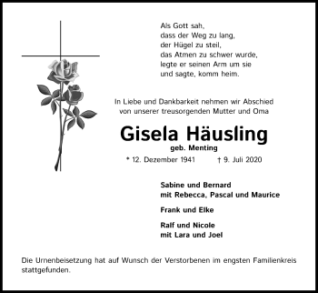 Anzeige von Gisela Häusling von Kölner Stadt-Anzeiger / Kölnische Rundschau / Express