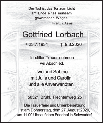 Anzeige von Gottfried Lorbach von  Schlossbote/Werbekurier 