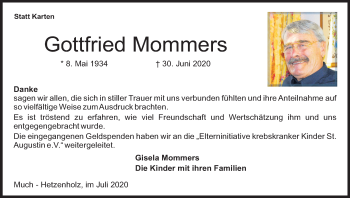 Anzeige von Gottfried Mommers von Kölner Stadt-Anzeiger / Kölnische Rundschau / Express