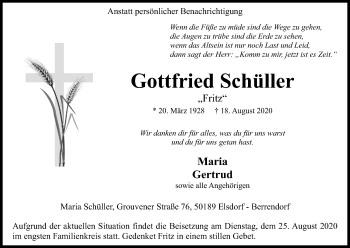 Anzeige von Gottfried Schüller von Kölner Stadt-Anzeiger / Kölnische Rundschau / Express