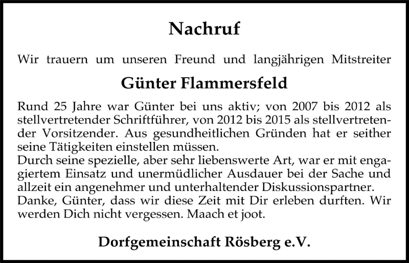  Traueranzeige für Günter Flammersfeld vom 07.08.2020 aus  Schaufenster/Blickpunkt 