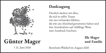 Anzeige von Günter Mager von  Schaufenster/Blickpunkt  Schlossbote/Werbekurier 