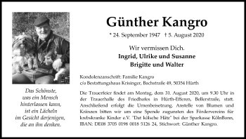 Anzeige von Günther Kangro von Kölner Stadt-Anzeiger / Kölnische Rundschau / Express