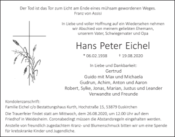 Anzeige von Hans Peter Eichel von  Blickpunkt Euskirchen 
