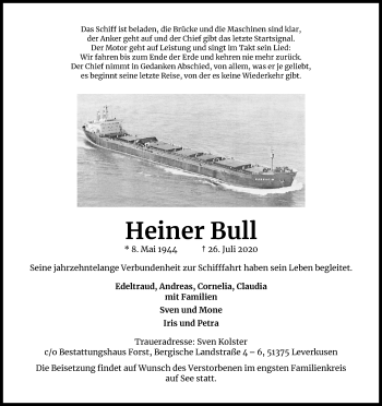 Anzeige von Heiner Bull von Kölner Stadt-Anzeiger / Kölnische Rundschau / Express