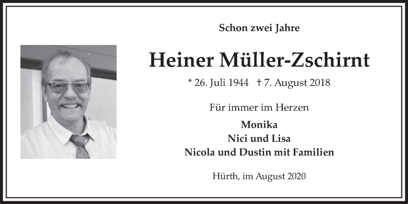  Traueranzeige für Heiner Müller-Zschirnt vom 18.07.2023 aus  Wochenende 