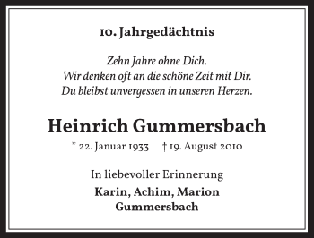 Anzeige von Heinrich Gummersbach von  Werbepost 
