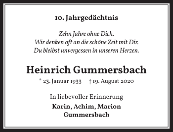 Anzeige von Heinrich Gummersbach von  Werbepost 