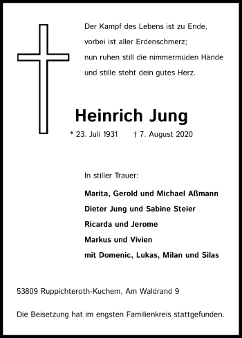 Anzeige von Heinrich Jung von Kölner Stadt-Anzeiger / Kölnische Rundschau / Express
