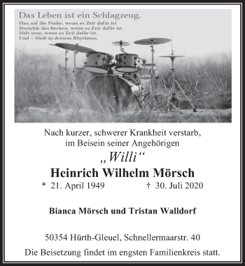 Anzeige von Heinrich Wilhelm Mörsch von  Wochenende 