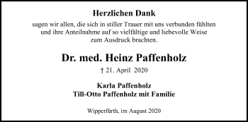 Anzeige von Heinz Paffenholz von Kölner Stadt-Anzeiger / Kölnische Rundschau / Express