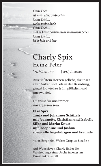 Anzeige von Heinz-Peter Spix von  Werbepost 