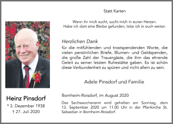 Anzeige von Heinz Pinsdorf von  Schaufenster/Blickpunkt 